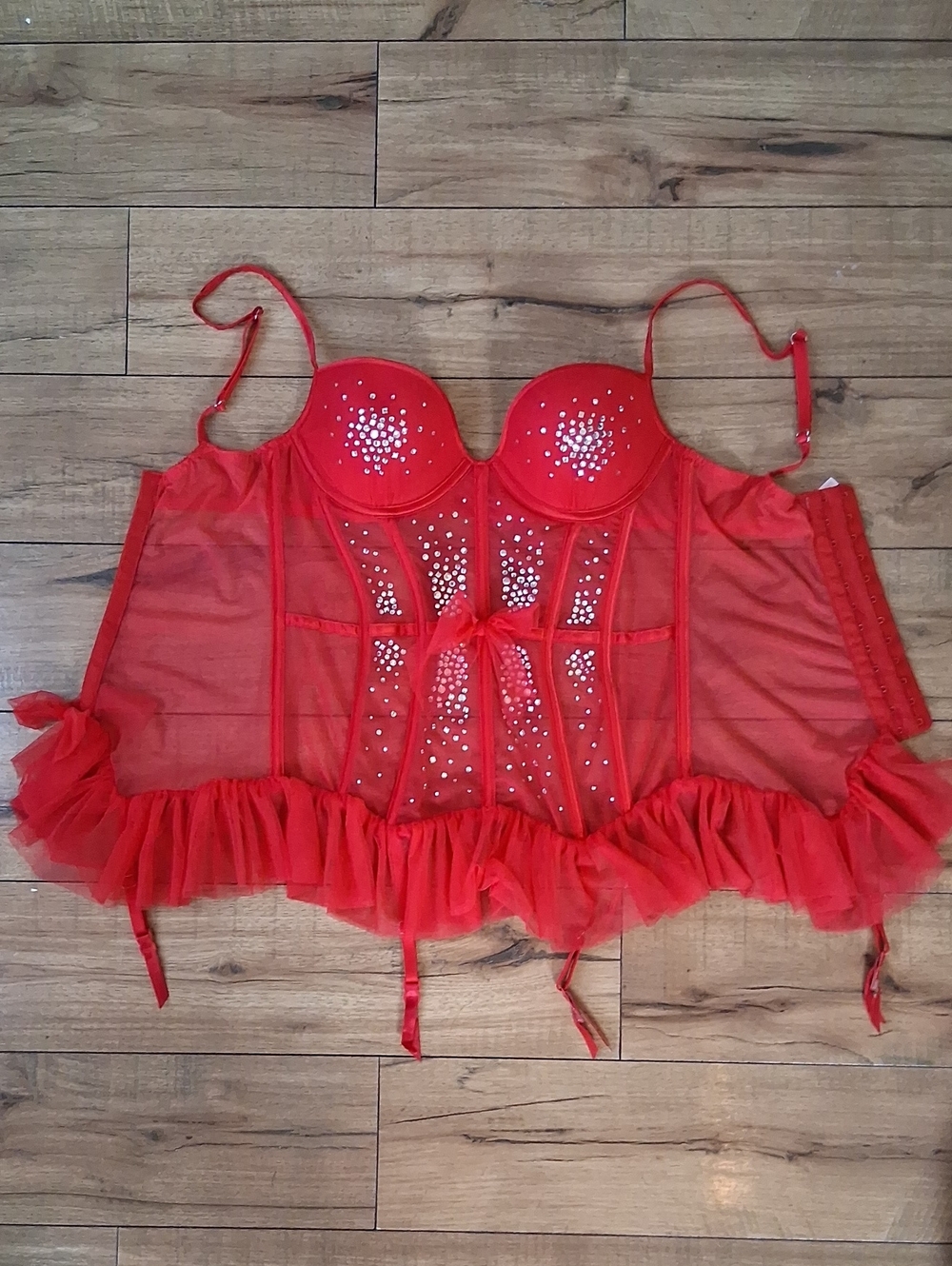 Victoria's Secret Runway Red Push-up Crystals Corset Garter Mini Dress Sexy 34C - Picture 13 of 16